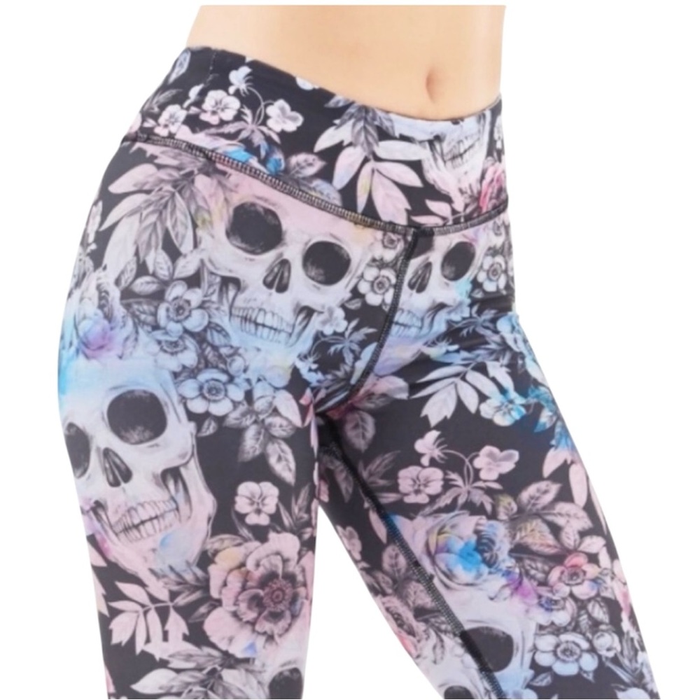 Evolution & Creation Sugar Skull Floral Leggings M High Waisted Cropped